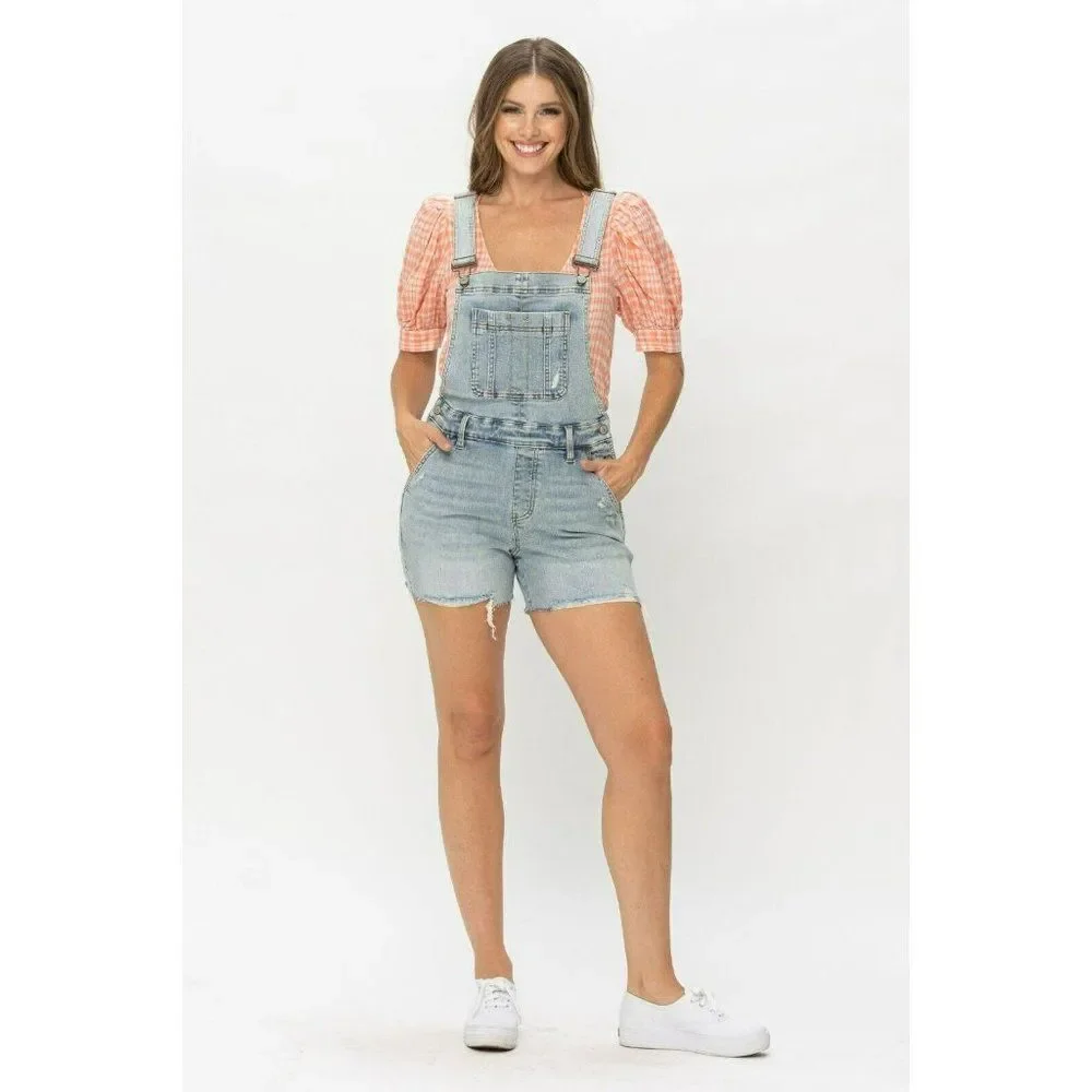 Judy Blue The Daisy Distressed Denim Overall Shorts S-XL New 15210 - Picture 13 of 13